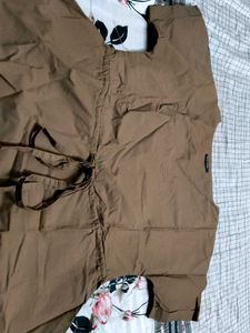 Brown A-Line Tie-Waist Dress with 2 pockets