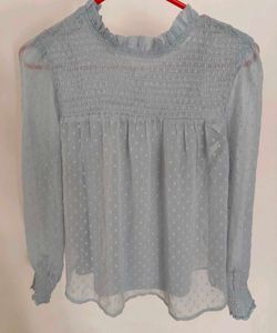 Dusty Light Blue Swiss Dot Blouse With Camisole