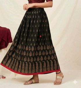 Black Ethnic Print Maxi Skirt