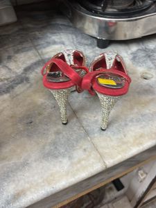 Sparkling Red T-Strap Heels