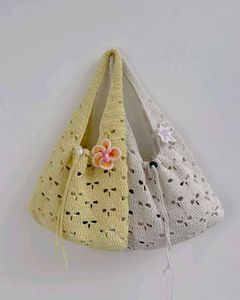 Chic Crochet Tote Bag with Floral Accent