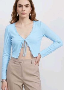 Cute Light Blue Tie-Front Cardigan