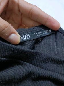 ZARA Ruched Drawstring Black Tee