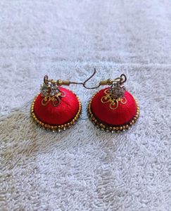 Red Silk Thread Jhumka Earrings