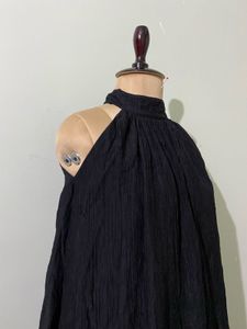 Crinkled Black Halter Neck Dress
