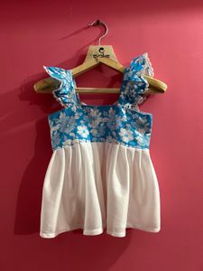 Blue Floral Bow Top