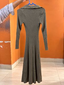 Ribbed Knit Button-Down Maxi Dress