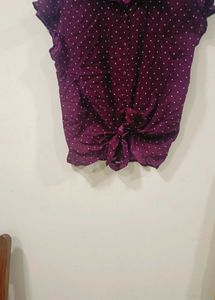 Stylish Polka Dot Tie-Front Blouse