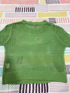 savana Green Mesh Knit Cropped Top