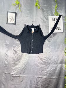 Crushed Black Button-Up  short shirt