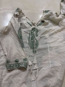 white green chikankari long kurti