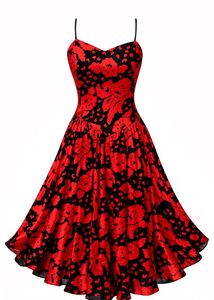 Red & Black Floral Print Corset waist Dress