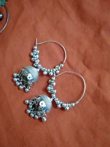 Bohemian Silver Jhumka Earrings Set