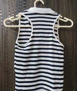 Striped Sleeveless Polo Top