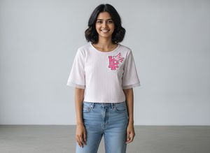 🇰🇷Cute Pink Striped Crop Top
