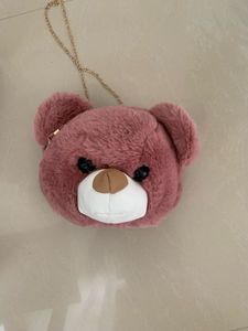 Cute Pink Teddy Bear Faux Fur Crossbody Bag