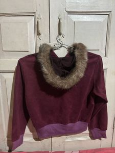 Maroon Faux Fur Trimmed Hoodie