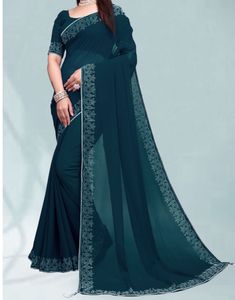 Elegant Navy Blue Embellished Saree