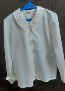 White Lace Collar Top