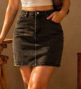 Black Denim Mini Skirt