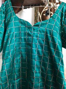 Emerald Green Kurta with Gold Grid Pattern