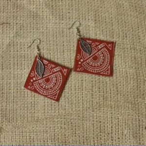 Red Ethnic Leaf Dangle Earrings