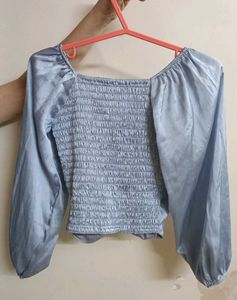 Satin Smocked Long Sleeve Top