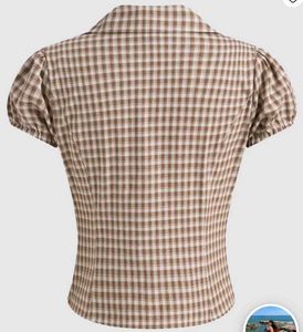 Cute Gingham Ruffled Button-Up Top