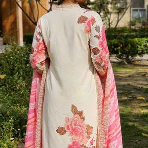 Elegant White &amp; Pink Floral Kurta Set