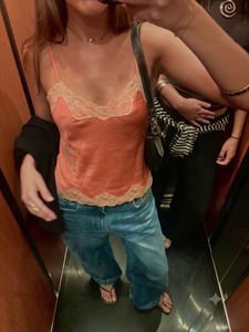 Peach Silk Lace Trim Cami Top 🍑✨