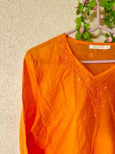 Vibrant Orange Embroidered Kurta