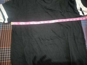 Black V-Neck T-Shirt with White Stripes
