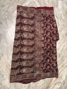 Embroidered Maroon Silk Saree
