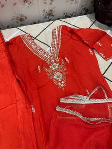 Vibrant Orange Embroidered Kurta Set😍