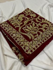 Elegant Embroidered Red Saree with blouse
