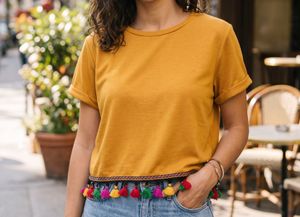 Mustard Yellow Tassel Trim Top