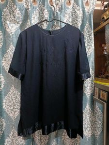 Elegant Navy Embroidered Kurta with funky bottom