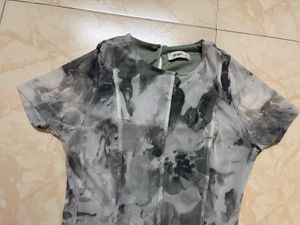 Sheer Marble Print Mesh Top