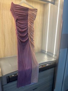 Ruched One-Shoulder Ombre Maxi Dress
