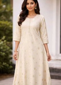 Elegant Beige Kurta with Gold Detail