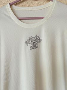 Cream T-Shirt with Floral Embroidery