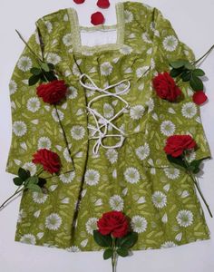Green Floral Print Short Kurti💚