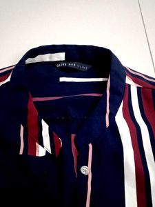 Navy/ Multicolour Mandarin Collar High -low Top