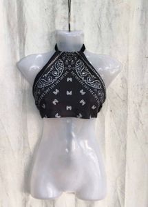 5249. Black Bandana Halter Neck Crop Top