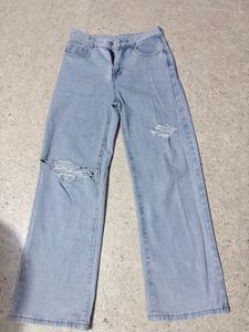 Light Wash Ripped Wide Leg Jeans