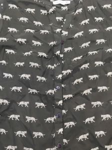 jet black printed  full sleeves muslin silk shirt