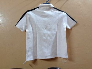 White Polo T-shirt with Black Stripes
