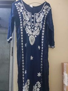 Navy Blue Embroidered Kurta