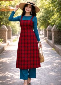 Cherry Plaid Layered Dress Set