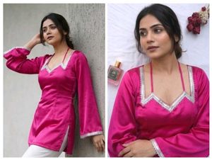 Hot pink Dori neck corset kurti 🩷